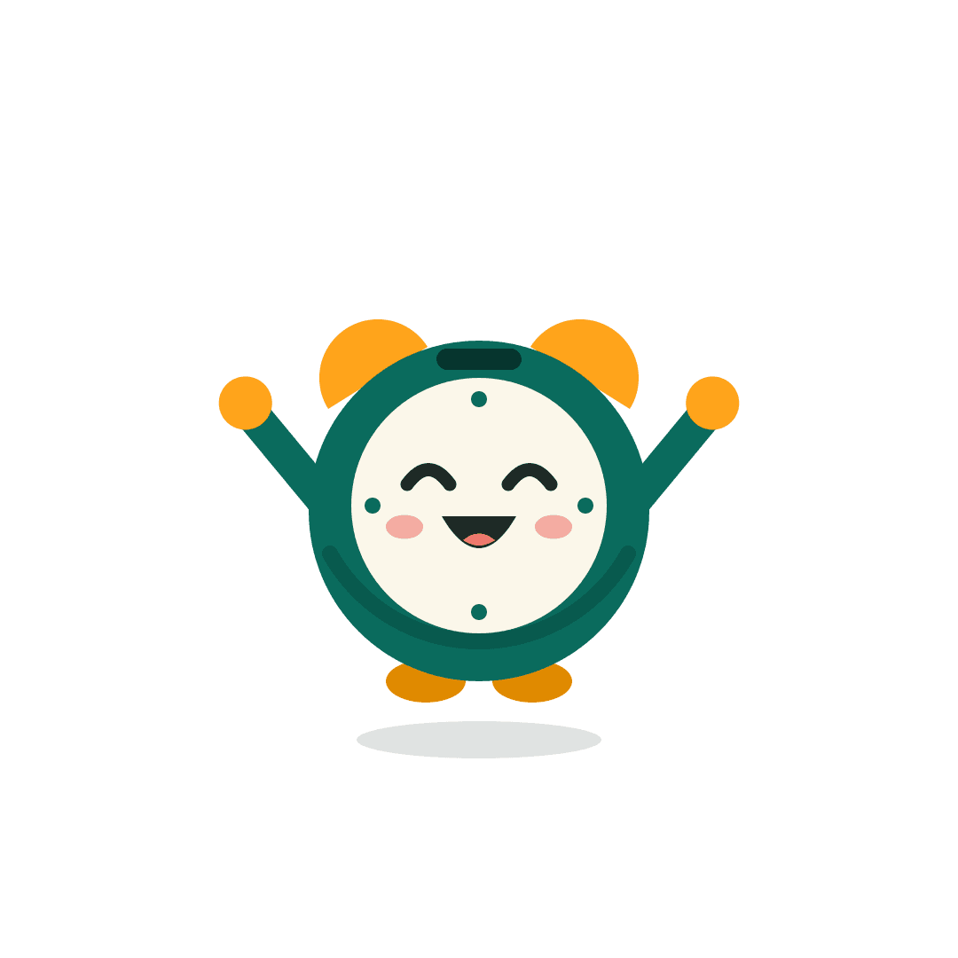 A cheerful GoodDay Credit clock mascot